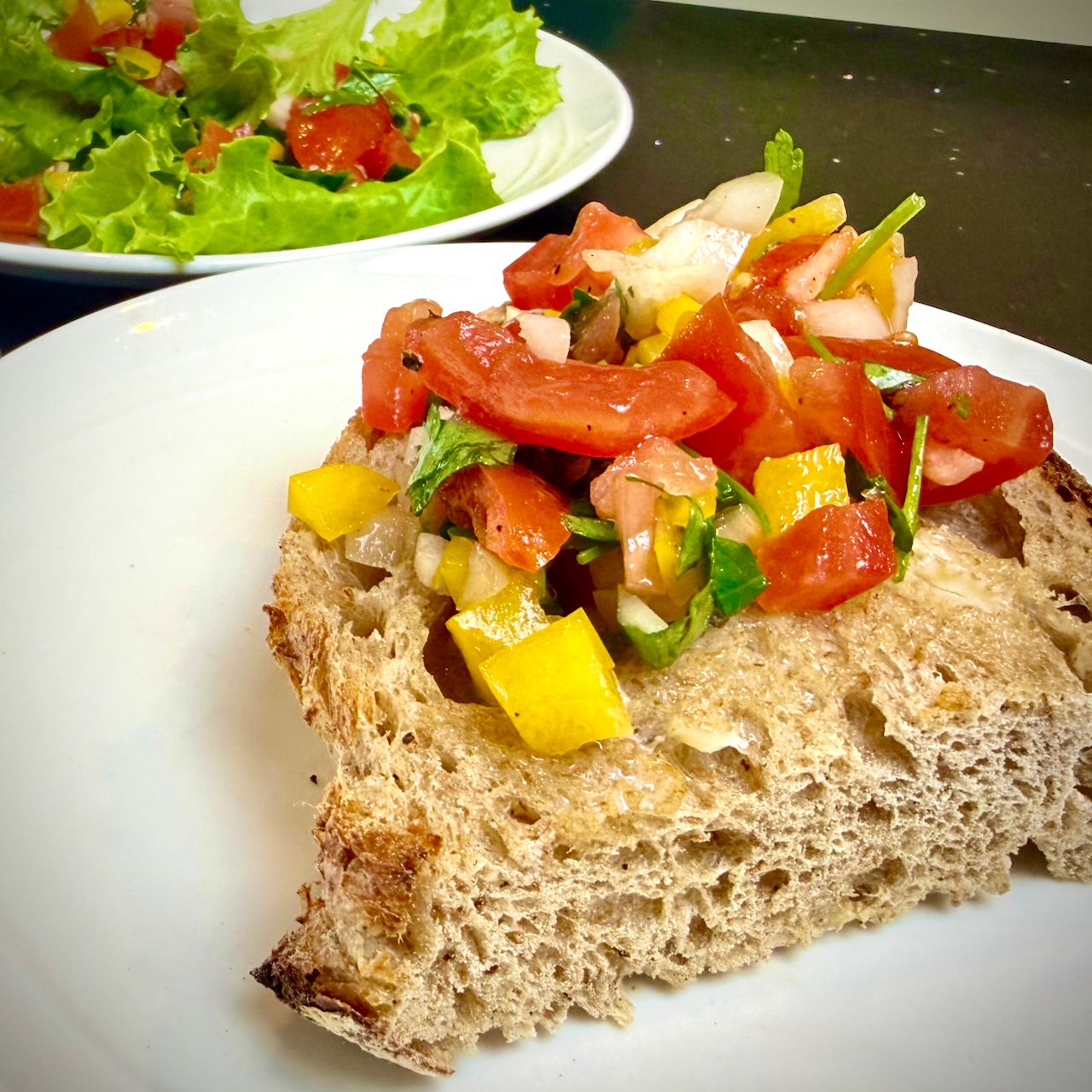 Quick refreshing vinaigrette on sourdough toast